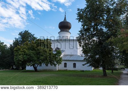 Assumption Church From Paromenya (uspenskaya Church, Xvi Century) And Its Bell Tower. Pskov City, Ps