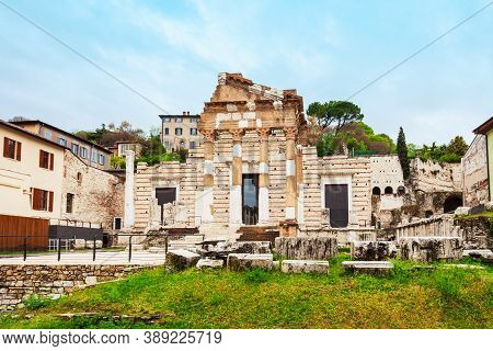 The Capitolium In The Roman Forum Is Located In The Centre Of Brescia City In North Italy
