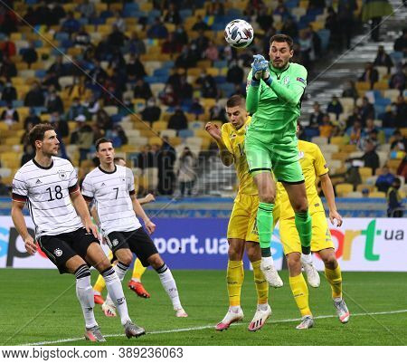 Kyiv, Ukraine - October 10, 2020: Goalkeeper Georgiy Bushchan Of Ukraine In Action During The Uefa N