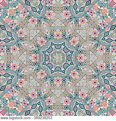 Vibrant Seamless Ornament With Geometric Elements Composition. Ethnic African Motif. Canvas Print. S