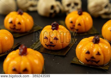 Steamed Halloween Cake Or Kueh In Pumpkin Shape