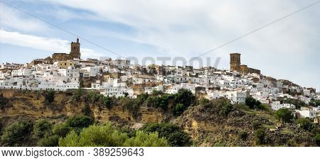 Arcos De La Frontera, White Town Built On A Rock Along Guadalete River, In The Province Of Cadiz, An
