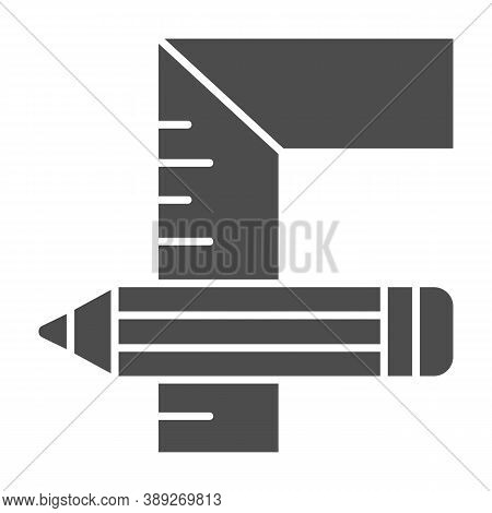 Pencil And Corner Ruler Solid Icon, House Repair Concept, Working Measuring Tools Sign On White Back