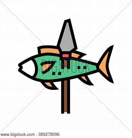Fish On Spear Color Icon Vector. Fish On Spear Sign. Isolated Symbol Illustration