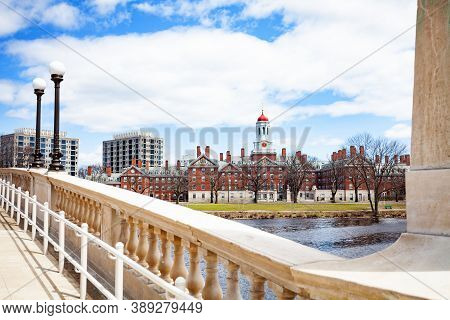 Anderson Memorial Bridge And Dunster House View In Cambridge Near Boston Massachusetts, Usa