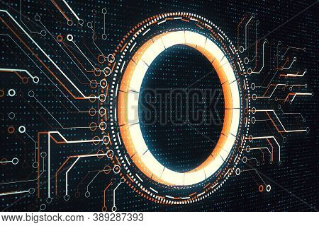 Abstract Glowing Circle Wallpaper. Internet And Innovation Concept. Mock Up. 3d Rebdering