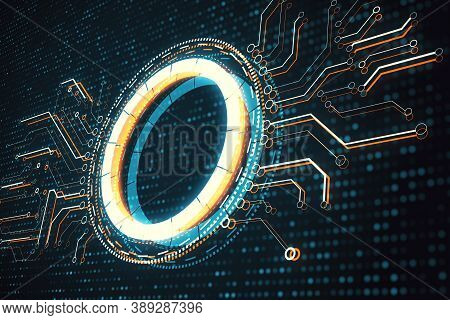Glowing Digital Circle Hologram. Internet And Innovation Concept. Mock Up. 3d Rebdering