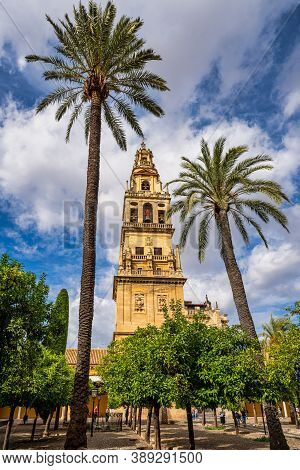 Cordoba, Spain - October 31, 2019: The Bell Tower, Torre Campanario At The Mosque-cathedral Of Cordo