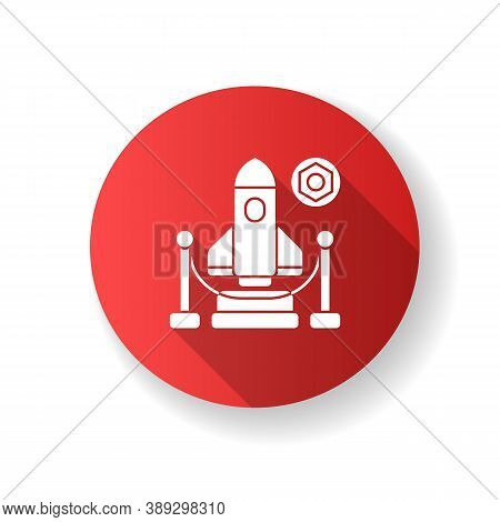 Expo Red Flat Design Long Shadow Glyph Icon. Trade Fair, Exhibition. Business Event Showcasing Newes