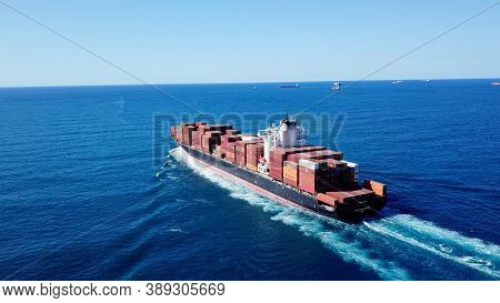 Haifa, Israel - October 1, 2020: Ulcv Fully Loaded With Freight Container. Ultra-large Container Ves