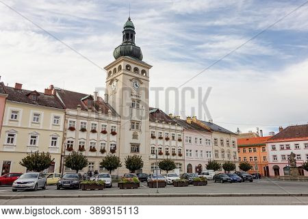 Fulnek, Czech Republic - October 7, 2020: The City Hall (radnice In Czech) In The Centre Of Fulnek T