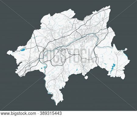 Wuppertal Map. Detailed Map Of Wuppertal City Administrative Area. Cityscape Panorama. Royalty Free 