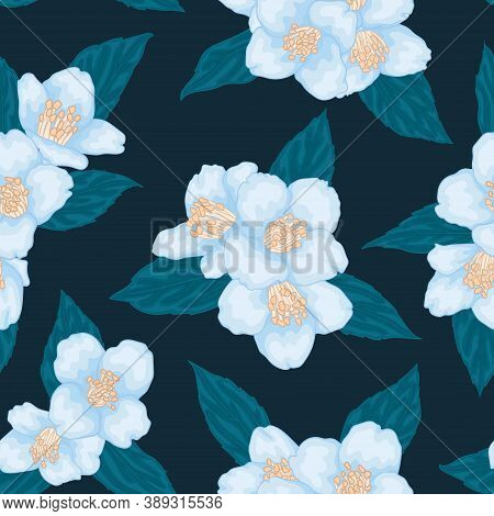 Semless Pattern Branch Blue Chamomile Graphic Watercolour Style Retro Background. Hand-draw Branch C