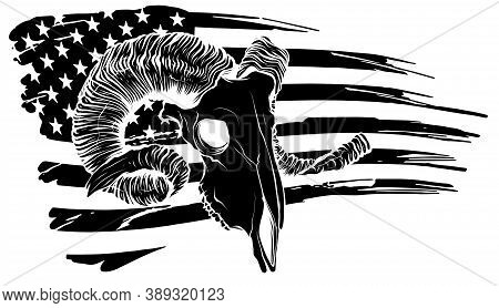 Tattoo And Tshirt Design Black And White Handdrawn Goat Skull Ornament Premium Vector