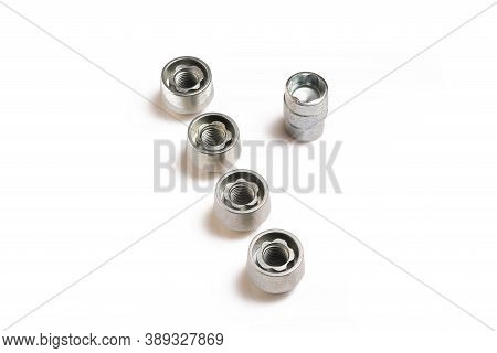 Steel Secret Locks Wheel Nuts - Isolate On A White Background, Top View