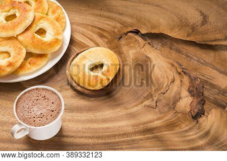Pandequeso Traditional Colombian Food - Hot Drink Chocolate