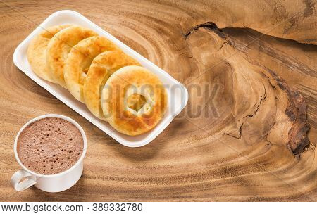 Pandequeso Traditional Colombian Food - Hot Drink Chocolate