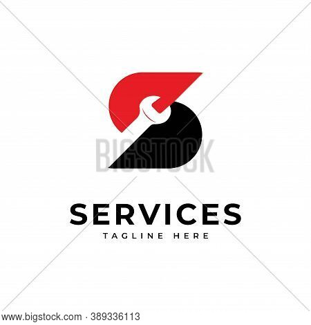 Letter S With Wrench Logo Design Vector Template.service Center Illustration Symbol With Letter S