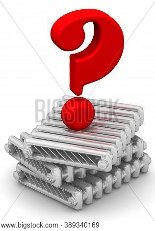 The Problem Of Choosing Heating Radiators. Stacked Sections Of Cast Iron Heating Radiators And One R