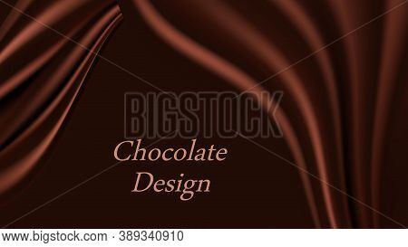 Chocolate Wave Background With Silk Curtain Drapes. Smooth Satin Texture, Dark Brown Creamy Chocolat