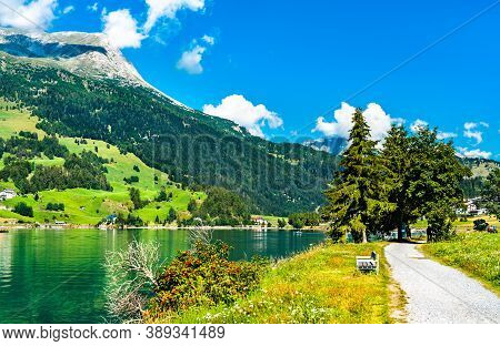 Road At Lake Reschen In South Tyrol, The Italian Alps