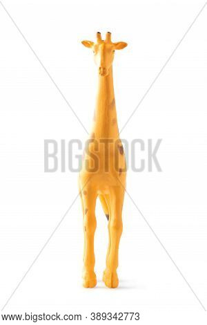 Giraffe Mini Figure Isolated On White Background. Plastic Animal Toy. Full Depth Of Field. Clipping 