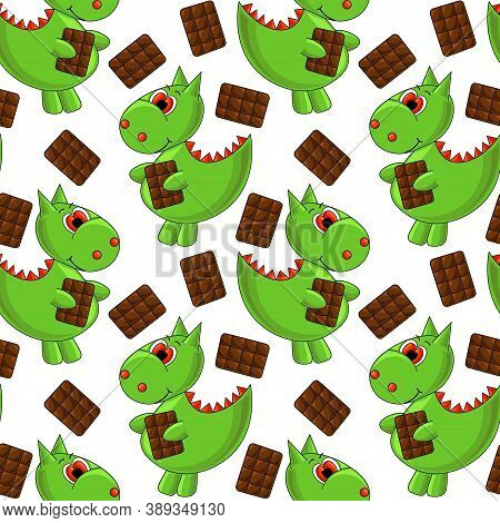 Seamless Vector Pattern With Dinosaur And Chocolate