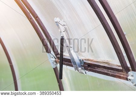Automatic Window Opener In A Greenhouse With A Thermal Drive Serves To Ventilate The Room Without Hu