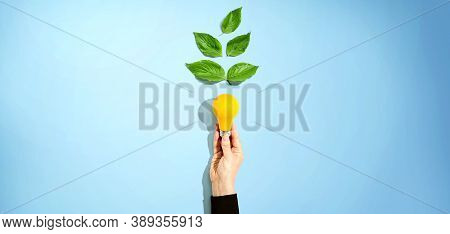 Person Holding A Light Bulbs With Green Leaves