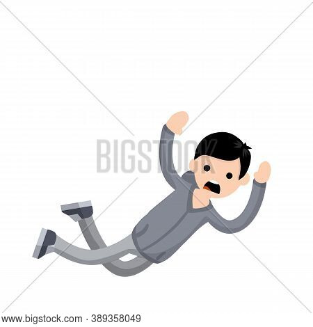 Screaming Man Falls From Height. Horror And Fear Of Heights - Phobia Acrophobia. Cartoon Flat Illust