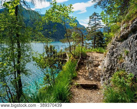 Hiking The Gaisalmsteig On Lake Achensee In Tyrol In Early Summer