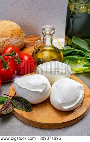 Fresh Handmade Soft Italian Cheese From Campania, White Balls Of Buffalo Mozzarella Cheese Made From