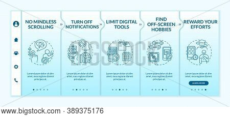 Breaking Screen Addiction Onboarding Vector Template. Mute Notifications. Off-screen Hobbies. Reward