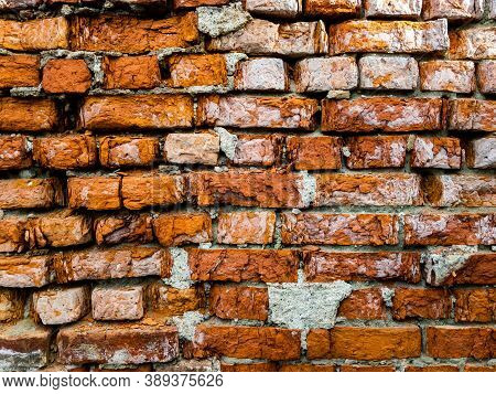 Background From Old Red Broken Brick Masonry