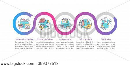 Hyggelig Style Vector Infographic Template. Fireplace, Sauna, Candlelight Presentation Design Elemen