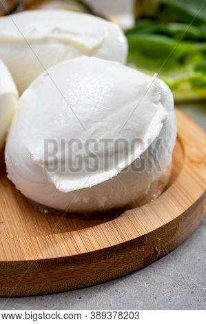Fresh Handmade Soft Italian Cheese From Campania, White Balls Of Buffalo Mozzarella Cheese Made From
