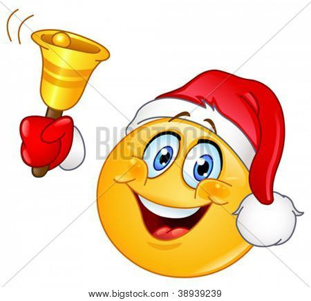Smajlík s Santa hat zvoní zvonek vánoční