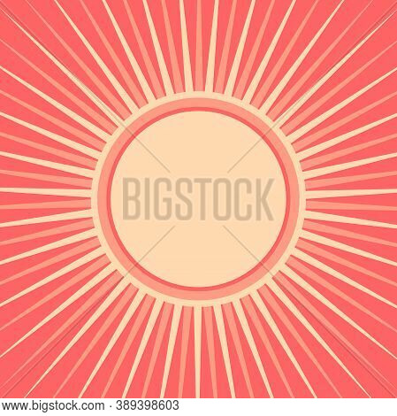 Sunlight Retro Background With Round Frame For Text. Pink Adn Peach Color Burst Background.