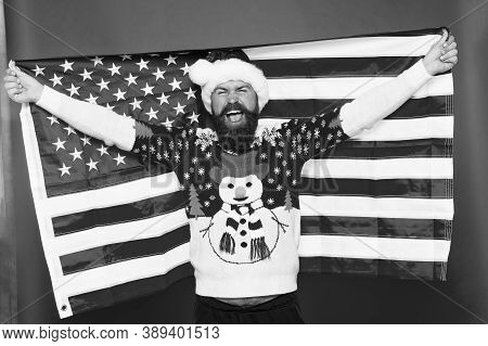 Patriotism Is Easy To Understand In America. Christmas In United States Of America. Greetings To All