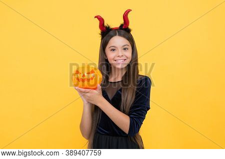 Cute Face. Funny Teen Girl Ready To Celebrate Party. Costume Party Fun. Happy Halloween. Child In Im