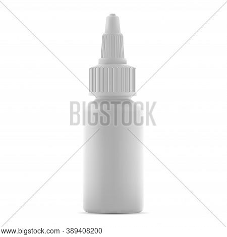 Nasal Dropper Bottle Isolated Mockup. Liquid Medicine Drug Container Mockup. Small Plastic Or Glass 