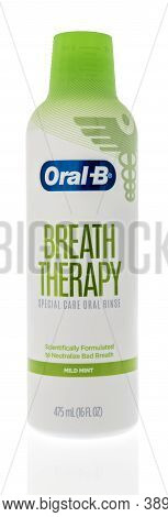 Winneconne, Wi - 6 October 2020:  A Bottle Of Oral B Breath Therapy Special Care Oral Rinse Mouthwas