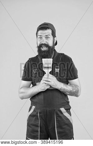 Talented Master. Decoration Concept. Bearded Mature Man Painter. Natural Brush. Furniture Restoratio