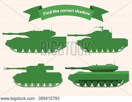 Find The Correct Shadow Tank.educational Game For Children Military Tanks .