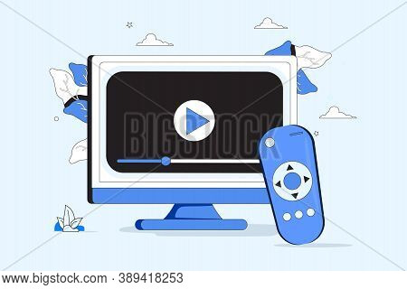 Tiny People Watch Video With Remote Control And Television Multimedia Box. Smart Tv Box, Smart Tv Co