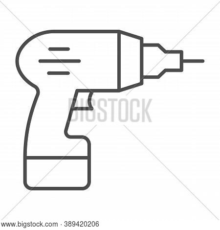 Electric Drill Thin Line Icon, House Repair Concept, Drill Sign On White Background, Electric Hand D