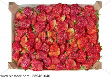Box Of Strawberries On A White Background. Variety Of Berries Victoria. Food Fructarians
