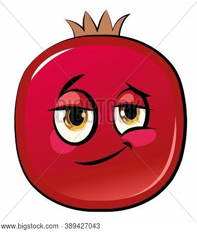 Pomegranate Cartoon. Comical Face. Vector Illustration. Fruit With Eyes.