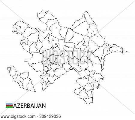 Azerbaijan Map, Black And White Detailed Outline Regions Of The Country.
