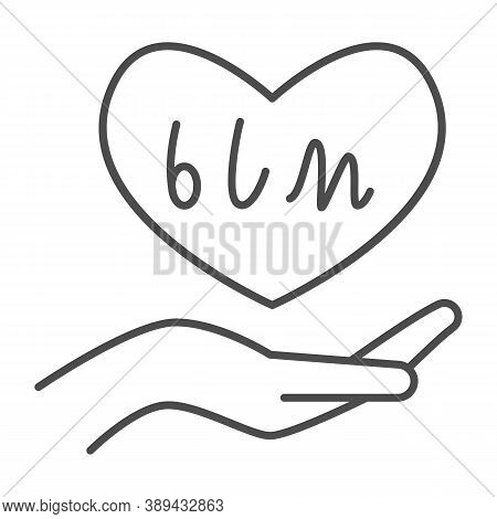 Hand Holding Heart With Blm Text Thin Line Icon, Black Lives Matter Concept, Blm Heart In Hand Sign 